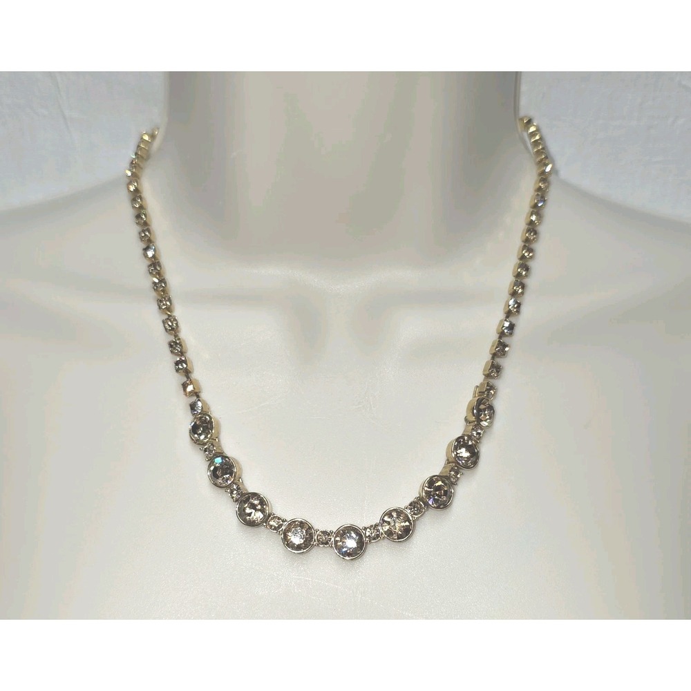 Monet Gold-Tone Rhinestone Necklace Faceted Jeweled